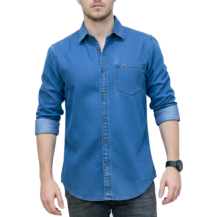 1 Pcs Denim Full Sleeve Single Poket- Sky