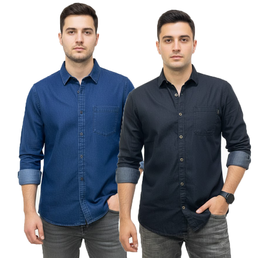 2 Pcs Denim Full Sleeve Single Poket-Black+ Navy