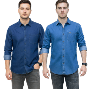 2 Pcs Denim Full Sleeve Single Poket-Navy+Sky