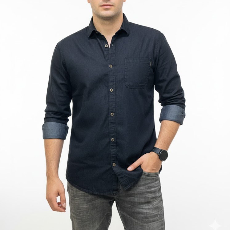 1 Pcs Denim Full Sleeve Single Poket- Black