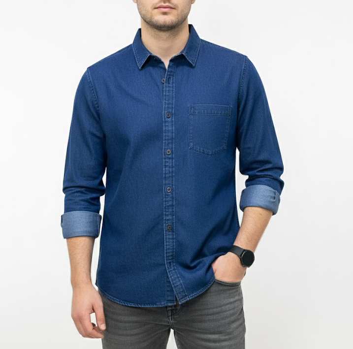 1 Pcs Denim Full Sleeve Single Poket- Navy