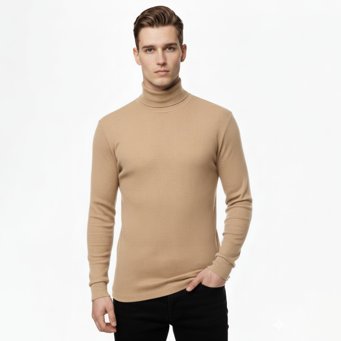 Classic Ribbed High Neck for Men-Brown