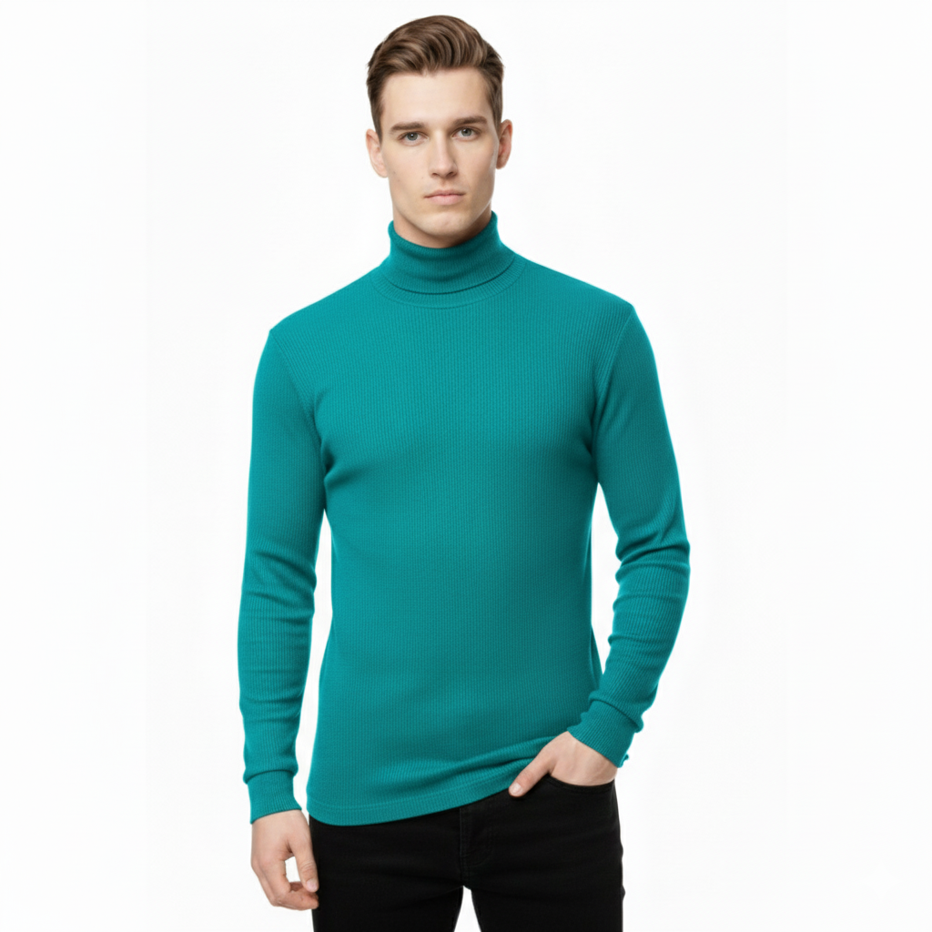 Classic Ribbed High Neck for Men-petrol blue light
