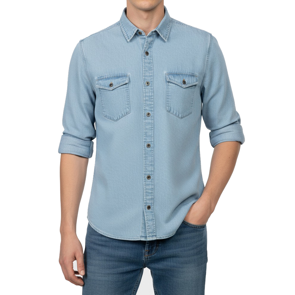 1 Pcs Denim Full Sleeve Double Poket- Sky blu (Copy)