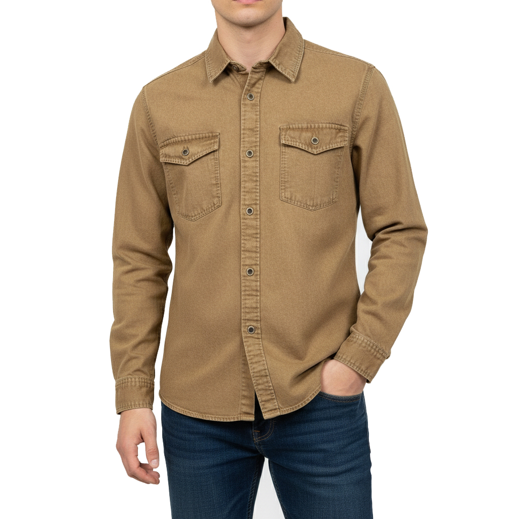 1 Pcs Denim Full Sleeve Double Poket- Brown (Copy)