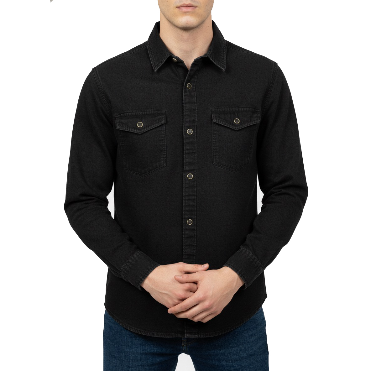 1 Pcs Denim Full Sleeve Double Poket- Black