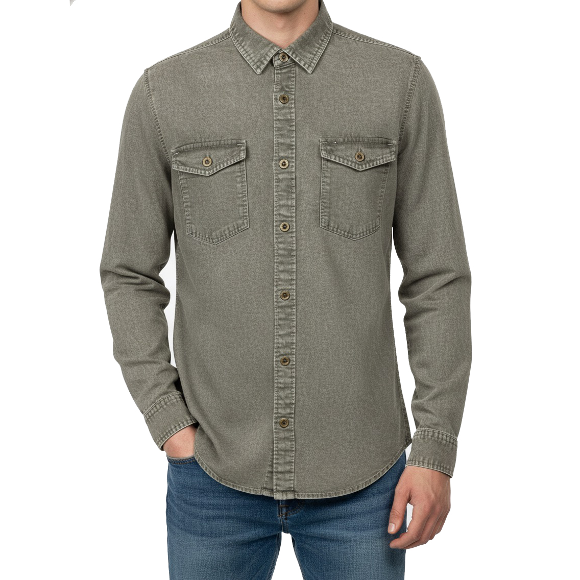 1 Pcs Denim Full Sleeve Double Poket- Ash (Copy)