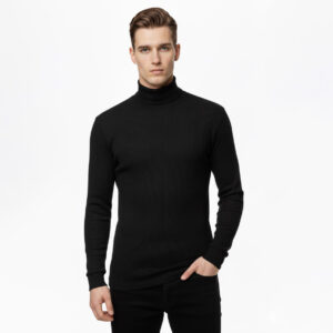 Classic Ribbed High Neck for Men-Black
