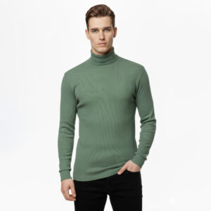 Classic Ribbed High Neck for Men-Olive