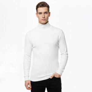 Classic Ribbed High Neck for Men-White