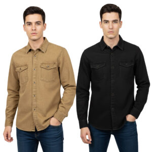 2 Pcs Denim Full Sleeve Double Poket- Brown +Black (Copy)