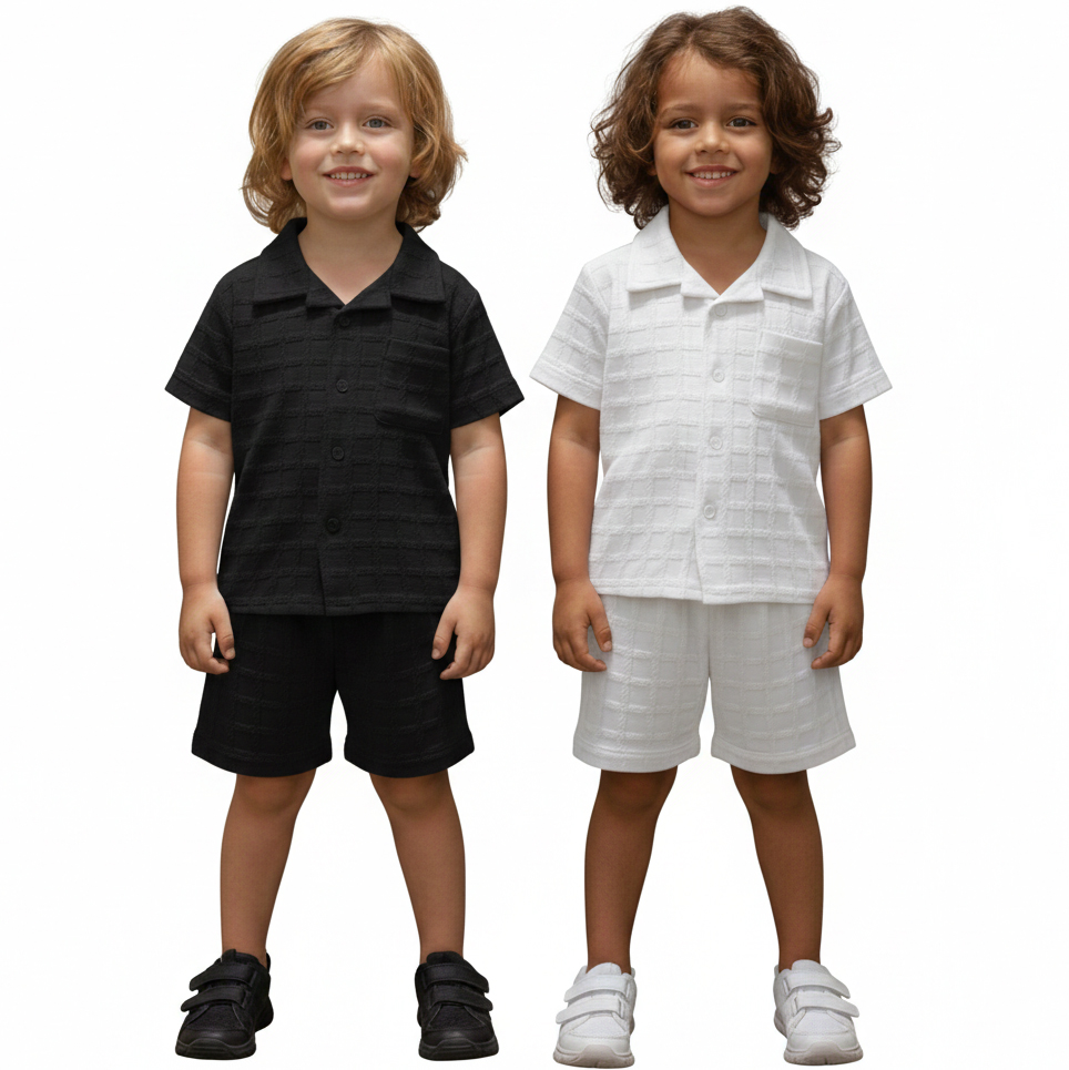 Boys Premium China Shirt Set White+Black