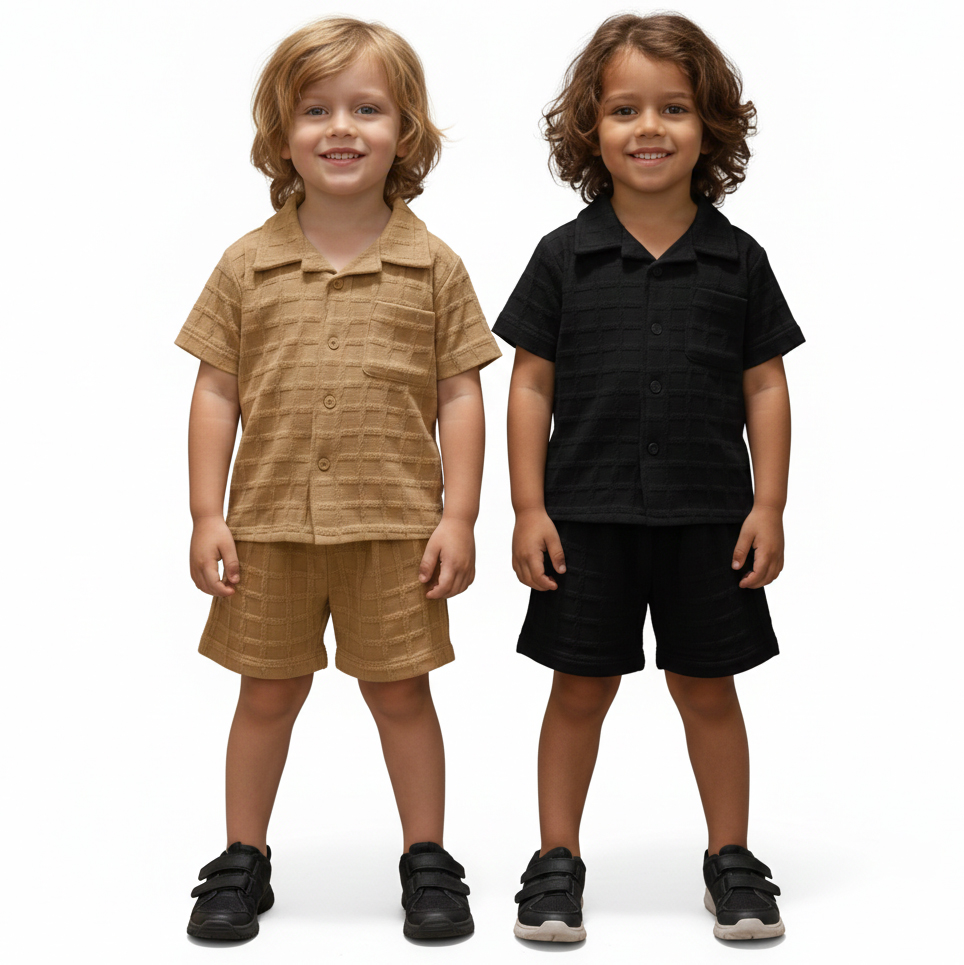 Boys Premium China Shirt Set Black+Biskit