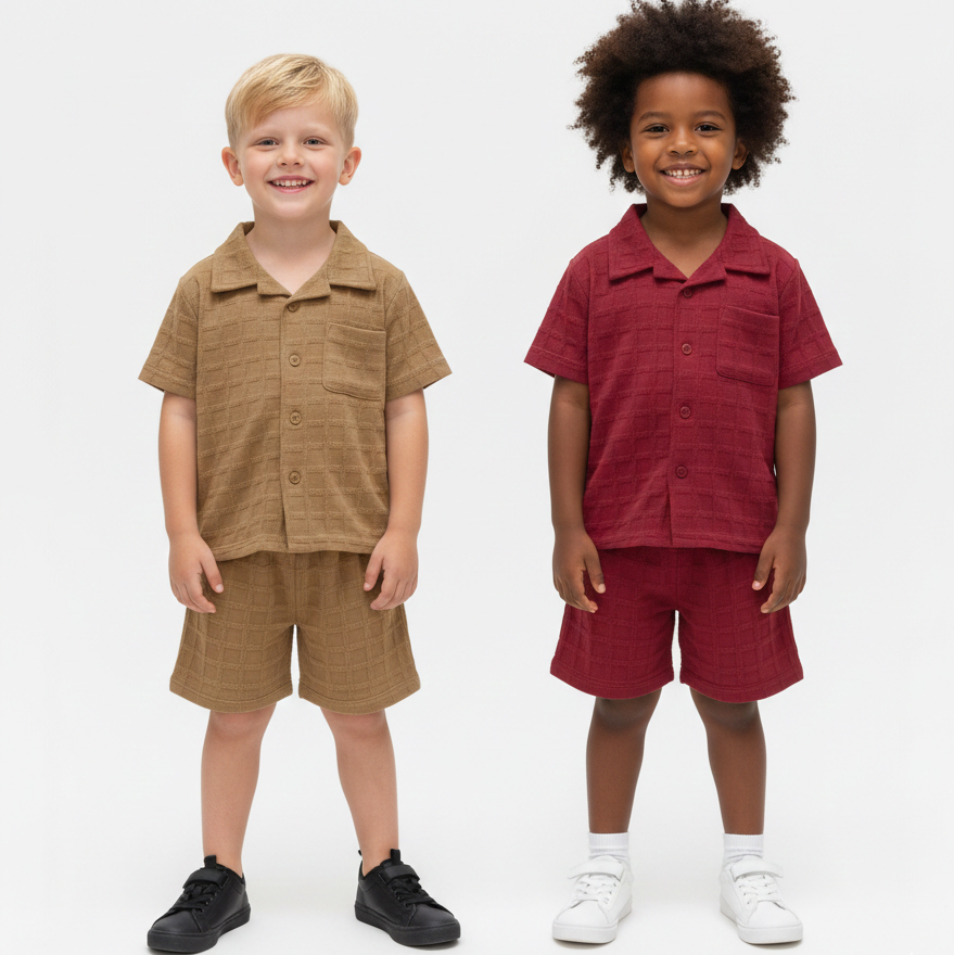 Boys Premium China Shirt Set Biskit+red