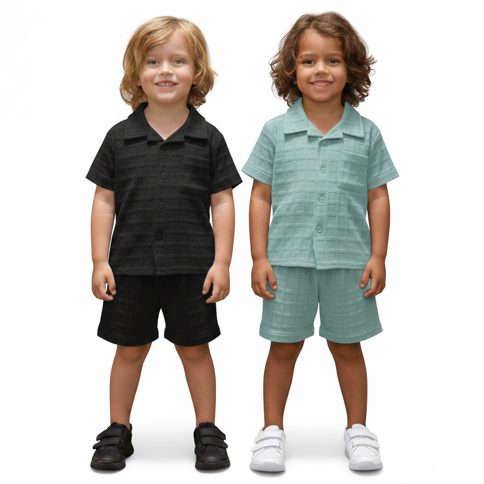 Boys Premium China Shirt Set Black+Pest