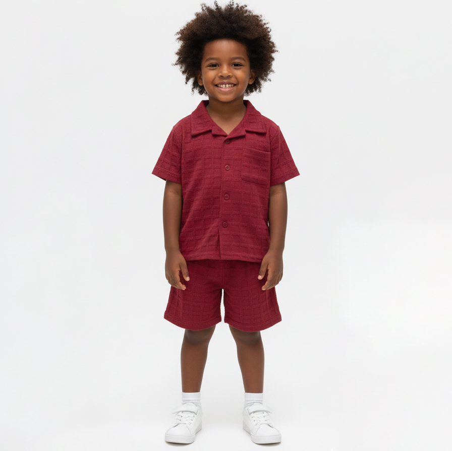 Boys Premium China Shirt Set Red