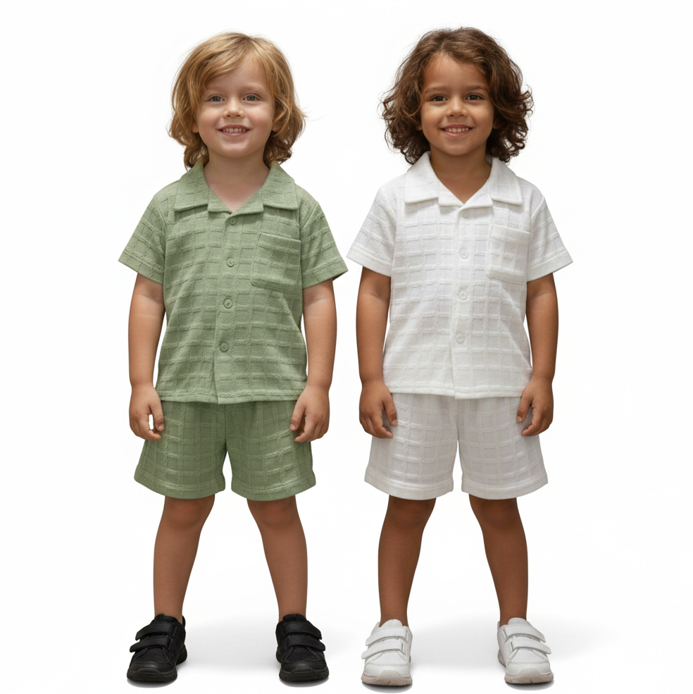Boys Premium China Shirt Set White+Olive